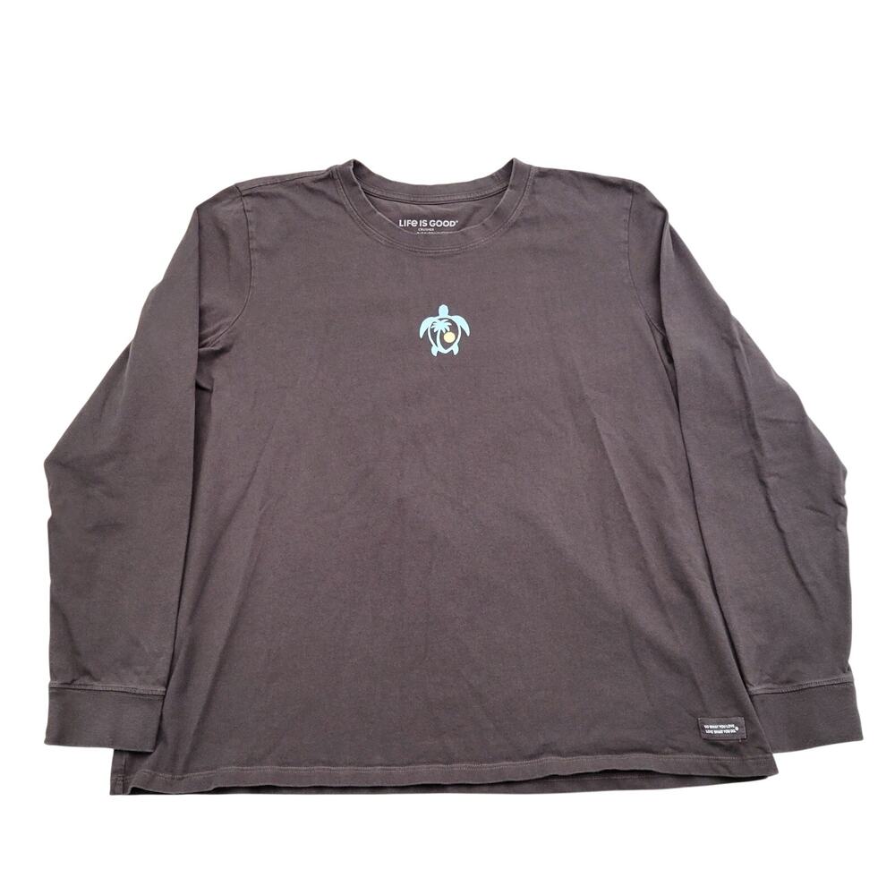 Life Is Good Crusher Tee XXL Sea Turtle Charcoal Gray Crew Neck Long Sleeve